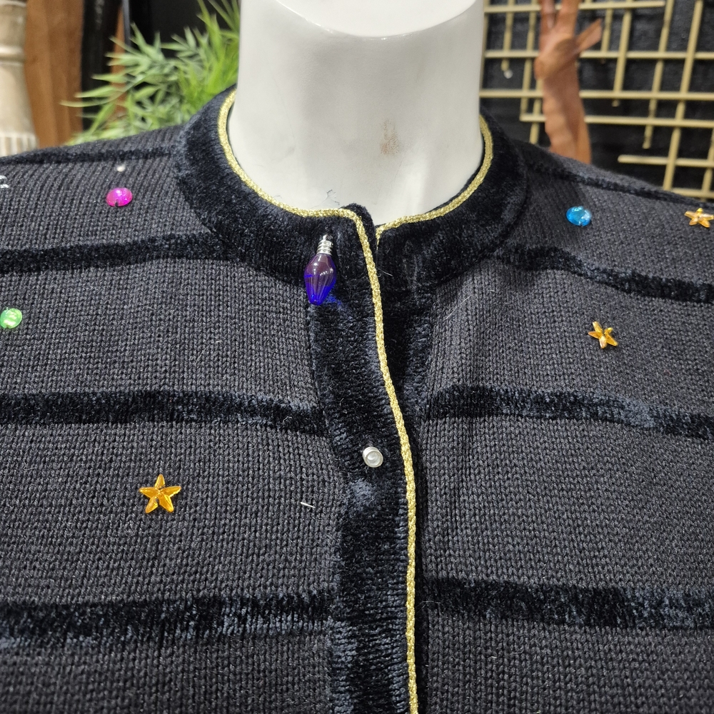 Festive Black Holiday Jacket with Embroidered Reindeer - Picture 5 of 14